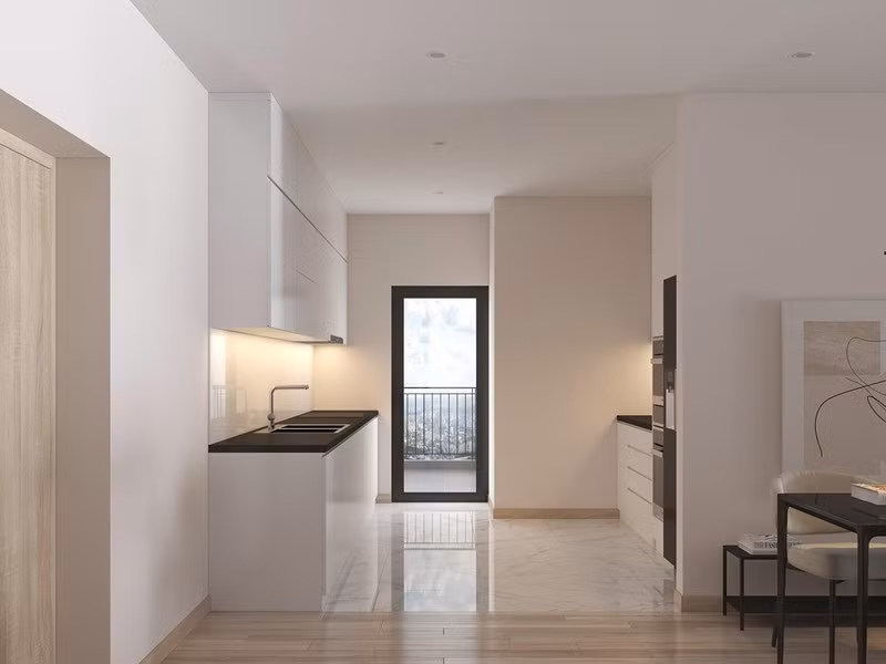 Bếp nấu được sắp xếp tối giản, hạn chế tối đa việc sử dụng nội thất. Bếp nấu được sắp xếp tối giản, hạn chế tối đa việc sử dụng nội thất.