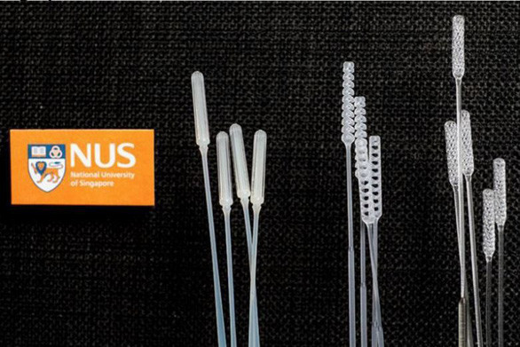 Ba thiết kế que tăm bông lấy dịch mũi họng của ĐH Quốc gia Singapore. Ảnh: NUS Ba thiết kế que tăm bông lấy dịch mũi họng của ĐH Quốc gia Singapore. Ảnh: NUS