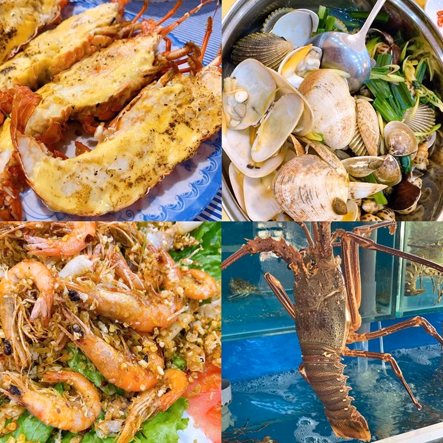 Các loại ốc, tôm hùm và đặc biệt tôm đất ở Bình Định thực sự là món không thể bỏ qua bởi vị tôm ngọt thơm, vỏ giòn mỏng tang. (Ảnh: Xuân Mai/Vietnam+)