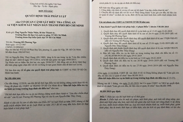 Đơn tố giác của hoa hậu Phương Nga - Ảnh: T.M Đơn tố giác của hoa hậu Phương Nga - Ảnh: T.M