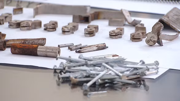 Cơ quan công an thu giữ rất nhiều chi tiết của súng đang được các nghi phạm làm dở cùng thiết bị máy móc chế tạo súng - Ảnh: CA cung cấp