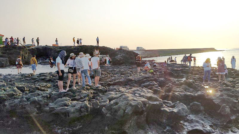  Nhiều du khách giẫm đạp, đi trên san hô tại gành biển.