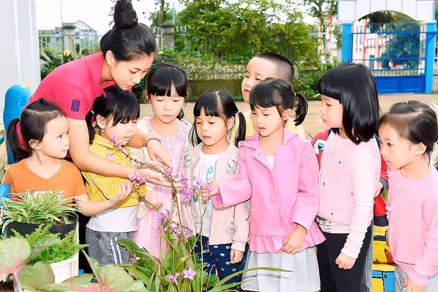 Học sinh Trường Mầm non Sao Việt (TP. Pleiku) trong một giờ ngoại khóa. Ảnh: Đ.T