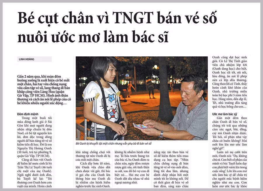 Bài viết về em Nguyễn Thị Hoàng Oanh đăng trên Báo Giao thông