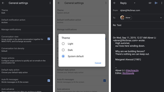Giao diện Dark Mode của Gmail - Ảnh: Androidauthority Giao diện Dark Mode của Gmail - Ảnh: Androidauthority
