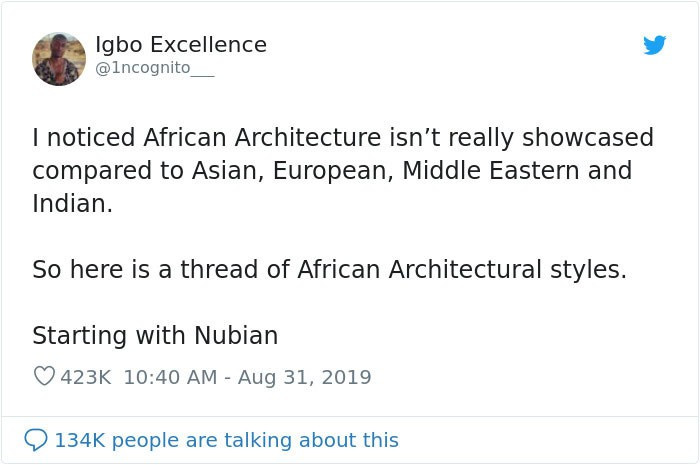  Tài khoản Igbo Excellence và bài đăng về kiến trúc châu Phi lan truyền trên twitter và nhận được sự hưởng ứng của hàng trăm nghìn người