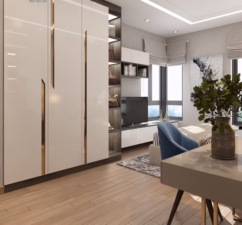  Tay cầm tủ quần áo làm bằng đồng thể hiện sự xa hoa và sang trọng.