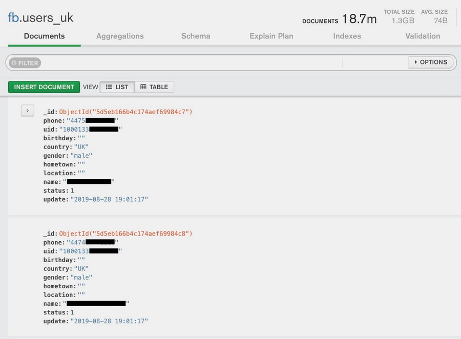 Một hồ sơ người dùng tại Vương Quốc Anh với thông tin số điện thoại, giới tính và tên quốc gia