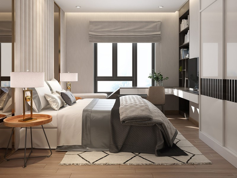 Ngoài ánh sáng từ hai chiếc đèn đầu giường phòng ngủ còn được bổ sung ánh sáng tự nhiên từ cửa sổ.  Ngoài ánh sáng từ hai chiếc đèn đầu giường phòng ngủ còn được bổ sung ánh sáng tự nhiên từ cửa sổ.