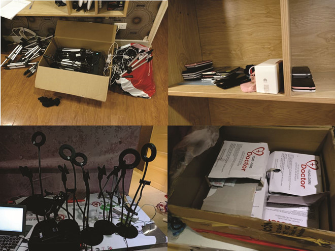 Các thiết bị sản xuất phim sex thu giữ tại "phim trường" - Ảnh: Công an TP cung cấp Các thiết bị sản xuất phim sex thu giữ tại