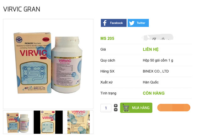 Cốm Virvic Gran được bán trên một trang bán hàng trực tuyến - Ảnh: Chụp màn hình