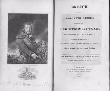 ...và cuốn sách hướng dẫn liệt kê chi tiết vị trí địa lý và nguồn tài nguyên thiên nhiên giàu có của đất nước Poyais do ông ta bịa ra.