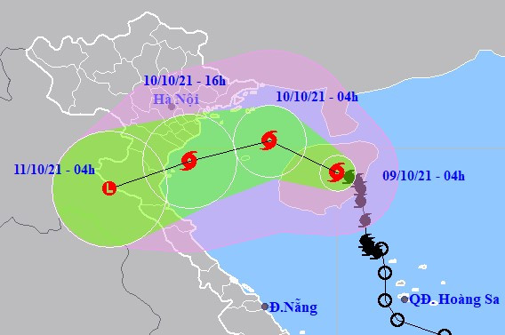 Dự báo vị trí và hướng di chuyển của bão số 7 - Nguồn: Trung tâm dự báo khí tượng thủy văn quốc gia