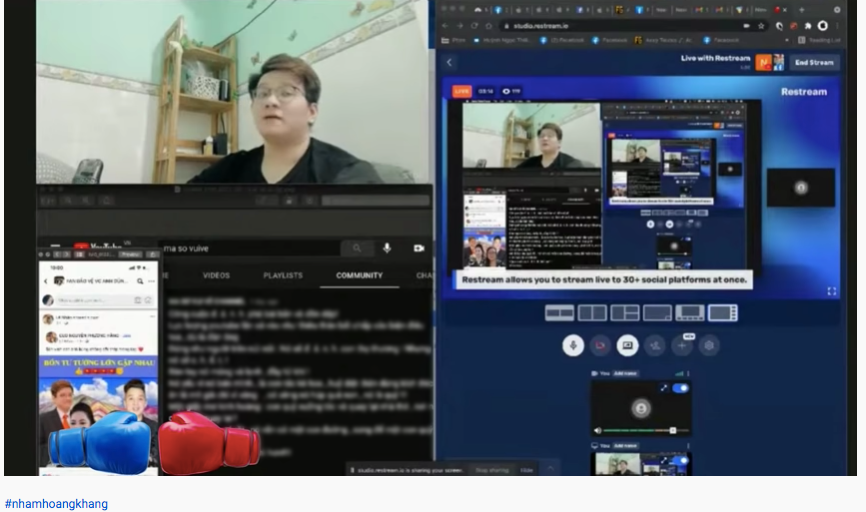 Nhâm Hoàng Khang trong một lần livestream trực tiếp. Ảnh chụp màn hình