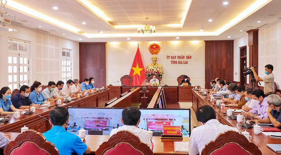 Quang cảnh hội nghị trực tuyến tại điểm cầu tỉnh Gia Lai. Ảnh: Hoàng Ngọc Quang cảnh hội nghị trực tuyến tại điểm cầu Gia Lai. Ảnh: Hoàng Ngọc
