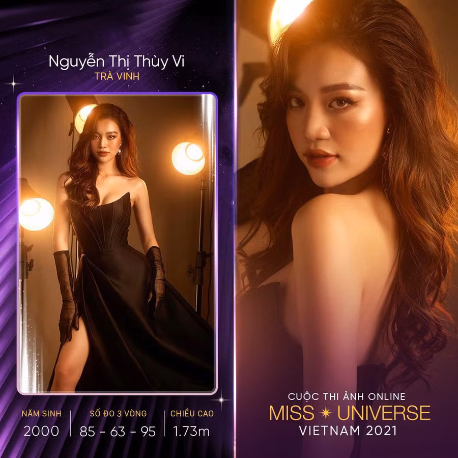 Hoa hậu Hoàn vũ Việt Nam là cuộc thi nhan sắc đầu tiên Nguyễn Thị Thùy Vi (Trà Vinh) tham gia. Cô gây ấn tượng bởi chiều cao 1,73m, số đo ba vòng 85-63-95. Người đẹp sinh năm 2000 mong muốn được học hỏi, trau dồi kinh nghiệm và muốn thể hiện bản thân tại đấu trường này. Ảnh: Fanpage Miss Universe Viet Nam
