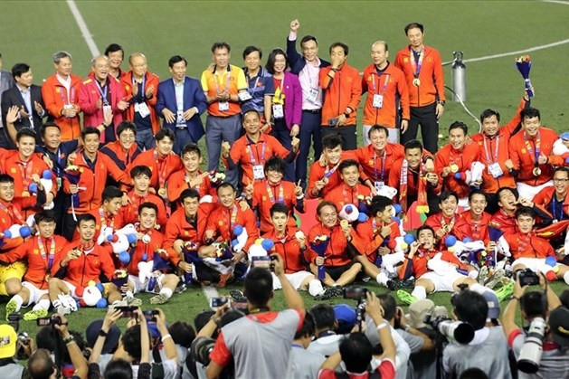 Ông Park và U22 Việt Nam giành tấm Huy chương vàng bóng đá nam đầu tiên sau 60 năm chờ đợi. Ảnh: D.P 