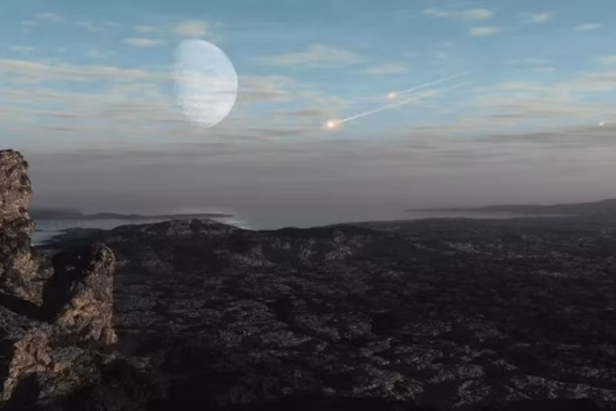 Minh họa các tiểu hành tinh lớn va vào Trái đất thuở sơ khai. Ảnh: SwRI/Dan Durda, Simone Marchi