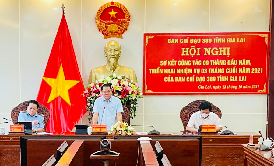  Đồng chí Hồ Phước Thành-Phó Chủ tịch UBND tỉnh, Trưởng Ban Chỉ đạo 389 tỉnh phát biểu tại hội nghị. Ảnh: Vũ Thảo