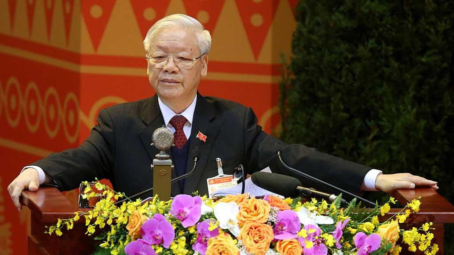 Tổng bí thư Nguyễn Phú Trọng báo cáo tại Đại hội XIII của Đảng đã nhấn mạnh: Công tác cán bộ phải thực sự là “then chốt của then chốt”. Ảnh: Gia Hân 