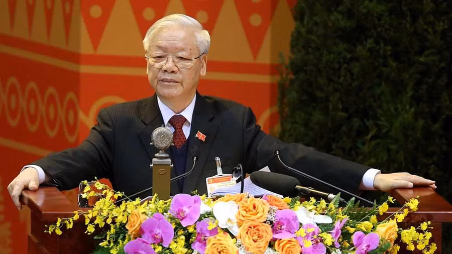 Tổng bí thư Nguyễn Phú Trọng báo cáo tại Đại hội XIII của Đảng đã nhấn mạnh: Công tác cán bộ phải thực sự là “then chốt của then chốt”. Ảnh: Gia Hân 