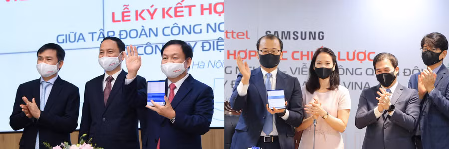 Đại diện Viettel và Samsung vừa chính thức đạt được thỏa thuận phát triển các giải pháp 5G. Ảnh: C.T.V