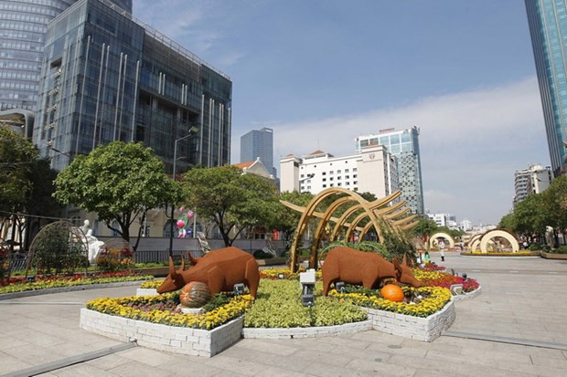 Đường hoa Nguyễn Huệ. (Ảnh: Thanh Vũ/TTXVN)