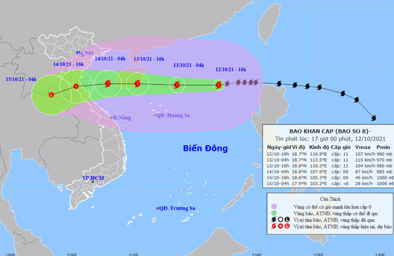 Vị trí và hướng di chuyển của bão số 8. (Nguồn: nchmf.gov.vn) Vị trí và hướng di chuyển của bão số 8. (Nguồn: nchmf.gov.vn)