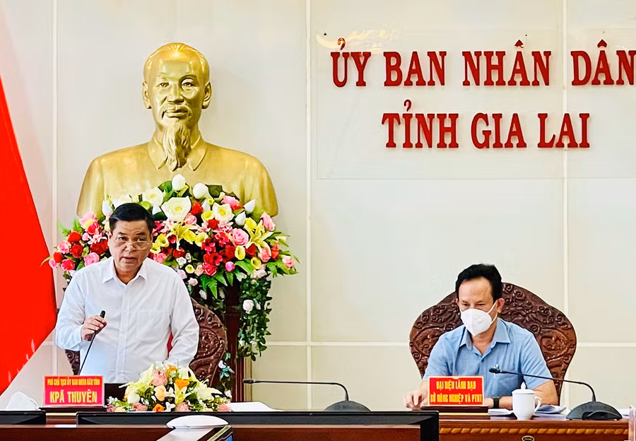 Phó Chủ tịch UBND tỉnh Kpă Thuyên phát biểu tại hội nghị. Ảnh: Vũ Thảo