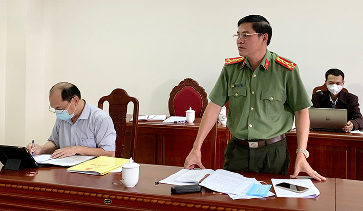 Đại tá Nguyễn Ngọc Sơn-Phó Giám đốc Công an tỉnh phát biểu tại cuộc họp. Ảnh: Như Nguyện Đại tá Nguyễn Ngọc Sơn-Phó Giám đốc Công an tỉnh phát biểu tại cuộc họp. Ảnh: Như Nguyện