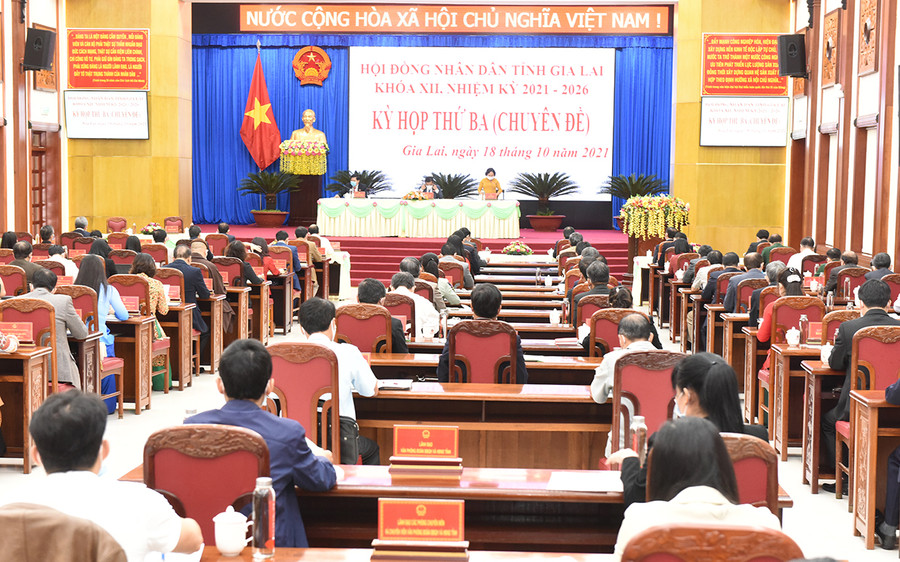 Quang cảnh kỳ họp hội đồng nhân dân tỉnh khoá xii nhiệm kỳ 2021-2026 kỳ họp thứ 3 (chuyên đề). Ảnh: Đức Thụy