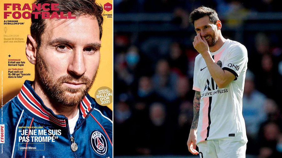 Messi trên trang bìa tờ France Football và khoác áo PSG. Ảnh: MARCA Messi trên trang bìa tờ France Football và khoác áo PSG. Ảnh: MARCA