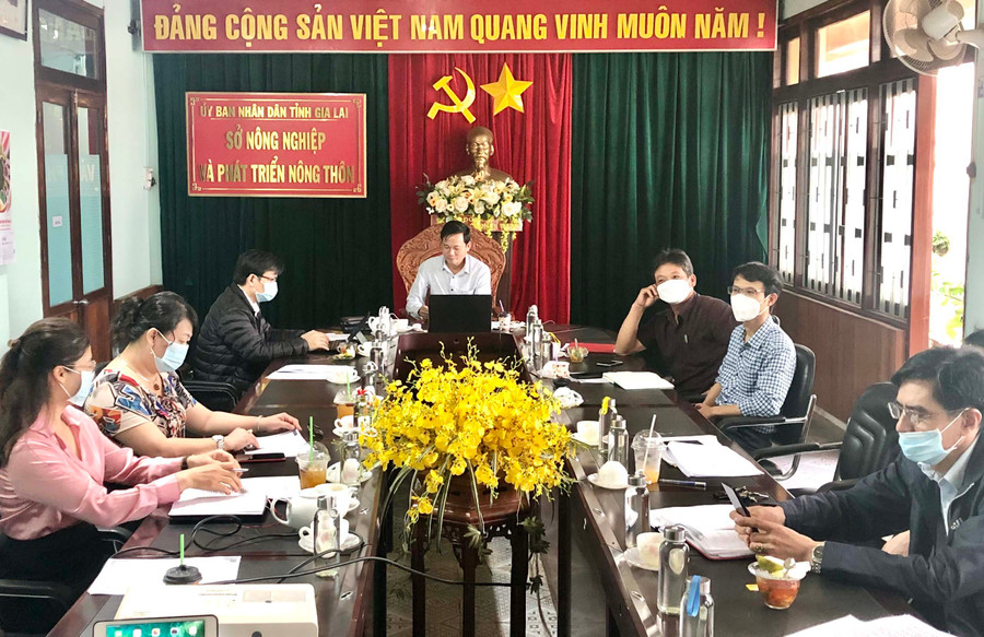 Quang cảnh diễn đàn tại điểm cầu tỉnh Gia Lai. Ảnh: Lê Nam Ông Vũ Ngọc An-Phó Giám đốc Sở Nông nghiệp và PTNT trử trị tại điểm cầu tỉnh Gia Lai. Ảnh: Lê Nam