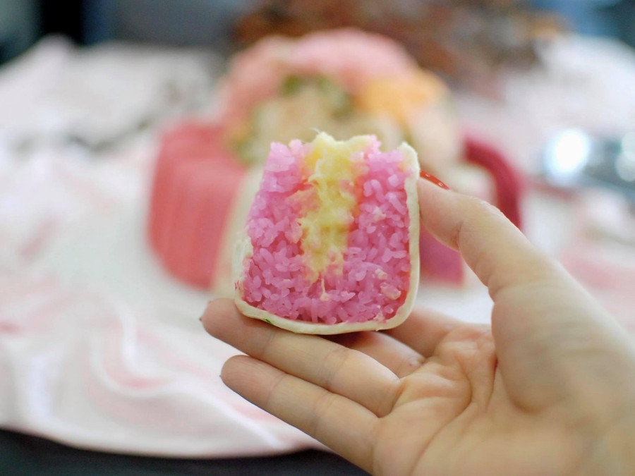 Bánh xôi sau khi cắt ra thành miếng. Ảnh: NVCC