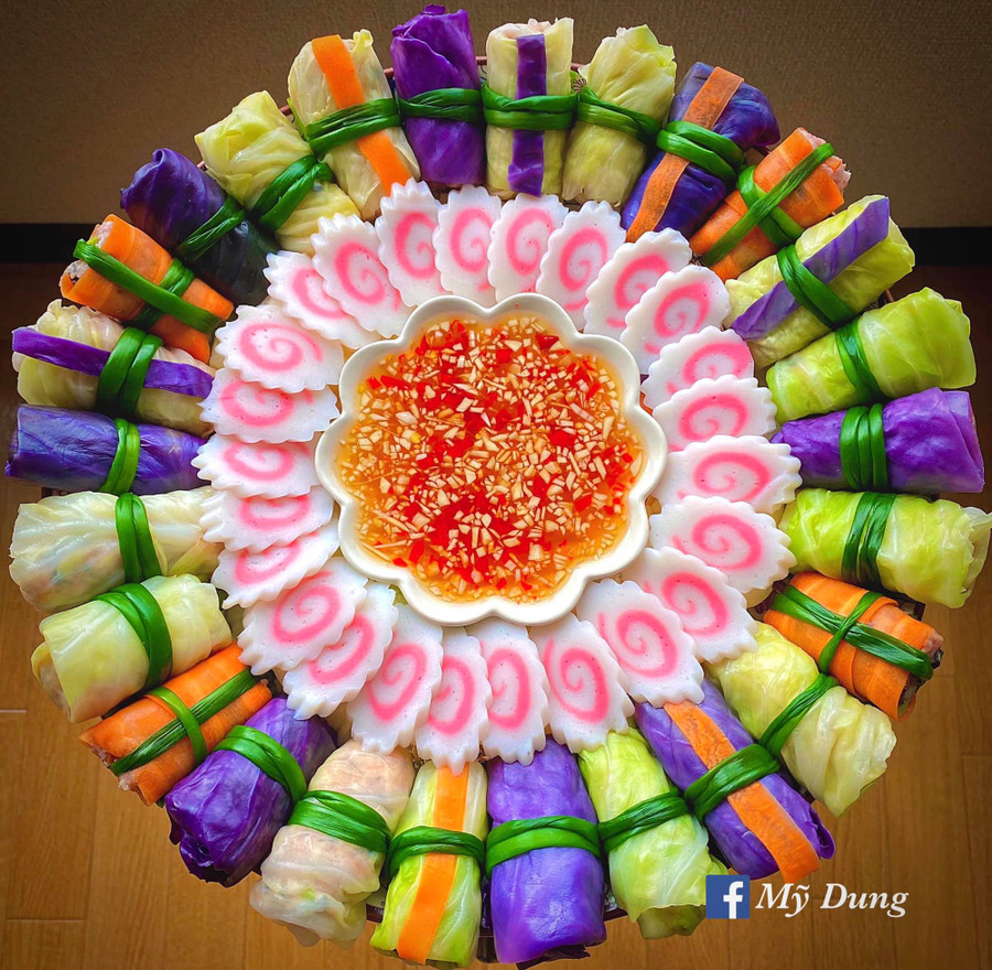  Bắp cải cuộn thịt hấp rực rỡ đủ màu xanh đỏ tím vàng.