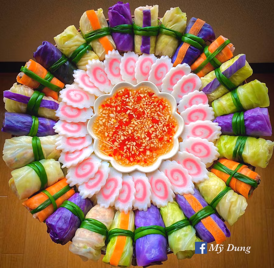  Bắp cải cuộn thịt hấp rực rỡ đủ màu xanh đỏ tím vàng.