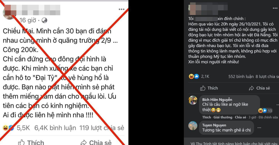 Nội dung Facebook Võ Thu Trinh bịa ra chuyện đăng tuyển người đi đánh nhau để câu view bán hàng trái cây online - Ảnh chụp màn hình