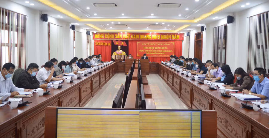 Quang cảnh hội nghị tại điểm cầu Tỉnh ủy Gia Lai. Ảnh: Anh Huy