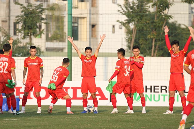 Đội tuyển Việt Nam hứng khởi tập luyện cho hai trận đấu gặp Australia và Trung Quốc dúng vào dịp Tết Nguyên đán. Ảnh: VFF