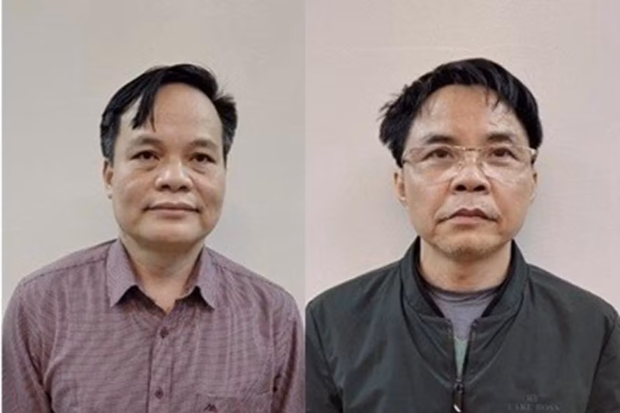 Đối tượng Lâm Văn Tuấn (trái), Phan Huy Văn liên quan đến Công ty Việt Á Ảnh: BCA