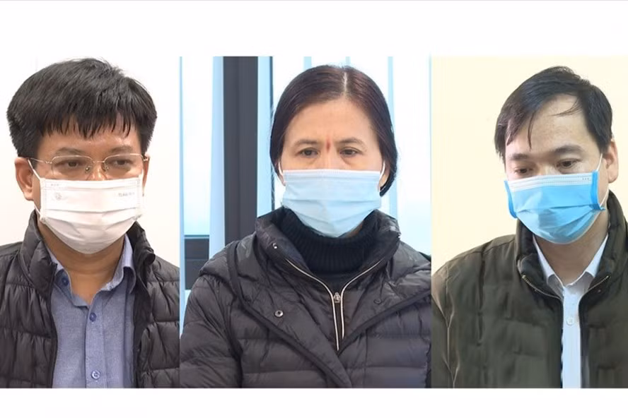 Các bị can Nguyễn Huy Thao, Nguyễn Thị Song Hà, Nguyễn Văn Cao (từ trái qua). Ảnh: CAT Bắc Giang