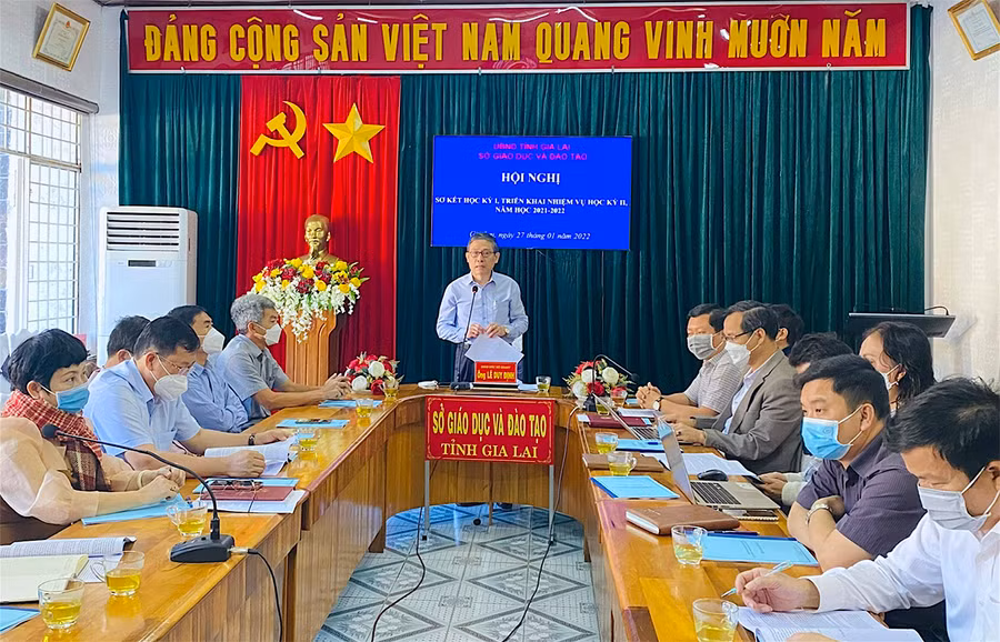 Quang cảnh hội nghị tại điểm cầu Sở GD-ĐT. Ảnh: Mộc Trà