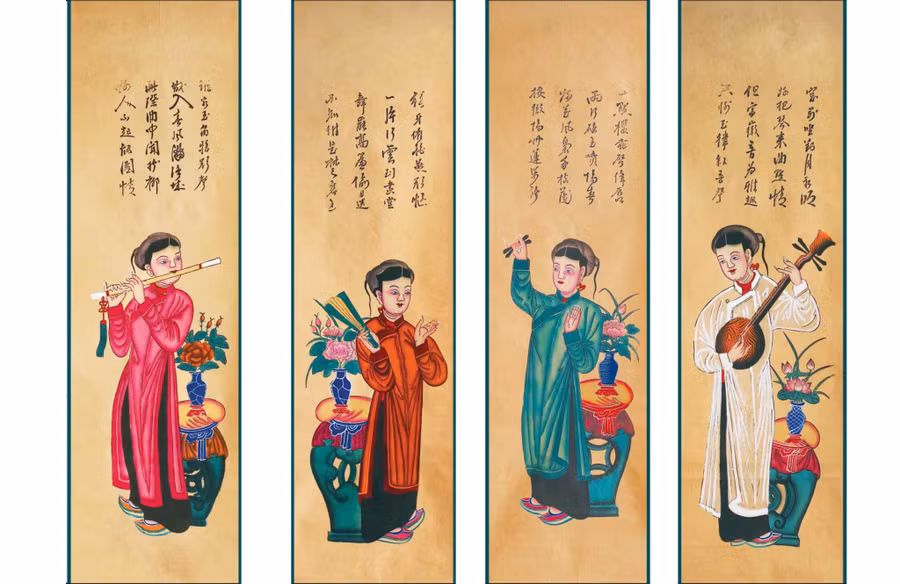  Tranh tố nữ tại triển lãm tranh tứ bình Sắc xuân. Ảnh: Bảo tàng Mỹ thuật Việt Nam cung cấp