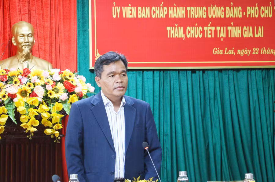 Bí thư Tỉnh ủy Hồ Văn Niên đã gửi lời cảm ơn đến các đồng chí trong đoàn công đã giành nhiều sự quan tâm đến Gia Lai trong dịp Tết Nguyên đán Nhâm dân 2022. Ảnh: Quang Tấn