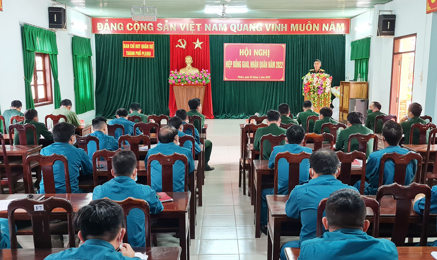 Quang cảnh hội nghị hiệp đồng giao, nhận quân năm 2022 tại TP. Pleiku. Ảnh: Bá Bính Quang cảnh hội nghị. Ảnh: Bá Bính