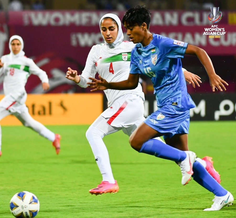  Bảng A nơi có Ấn Độ (áo xanh) và Iran dự báo sẽ cạnh tranh vị trí hạng 3 có thành tích tốt với tuyển nữ Việt Nam. Ảnh: AFC 