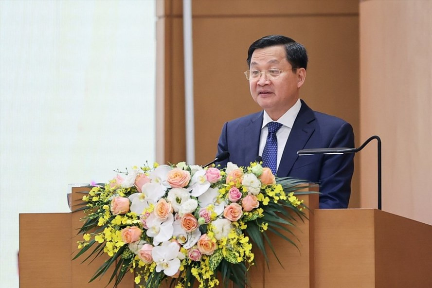 Bí thư Trung ương Đảng, Phó Thủ tướng Chính phủ Lê Minh Khái phát biểu tại hội nghị. Ảnh: Hải Nguyễn