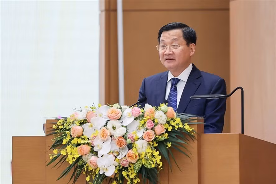 Bí thư Trung ương Đảng, Phó Thủ tướng Chính phủ Lê Minh Khái phát biểu tại hội nghị. Ảnh: Hải Nguyễn