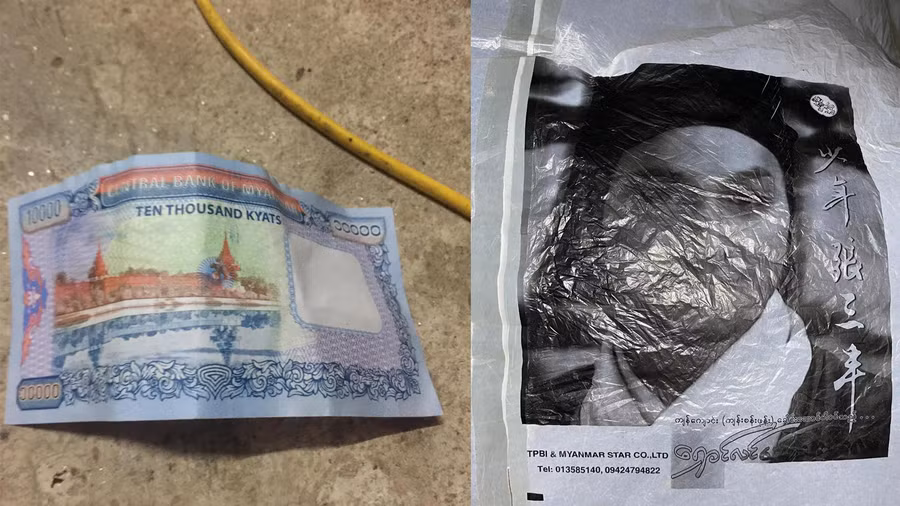  Tiền nước Myanmar và ảnh Triển Chiêu trên chiếc khinh khí cầu. Ảnh: CTV