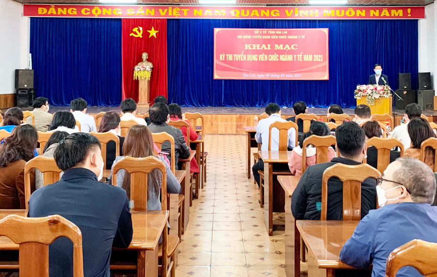 Quang cảnh lễ khai mạc kỳ thi tuyển dụng viên chức ngành Y tế năm 2021. Ảnh: Như Nguyện Quang cảnh lễ khai mạc Kỳ thi tuyển dụng viên chức ngành Y tế năm 2021. Ảnh: Như Nguyện